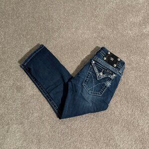 Miss Me Distressed Flap Pocket Capri Jeans Embroidered Big Stitch Sz 26 (26x22)
